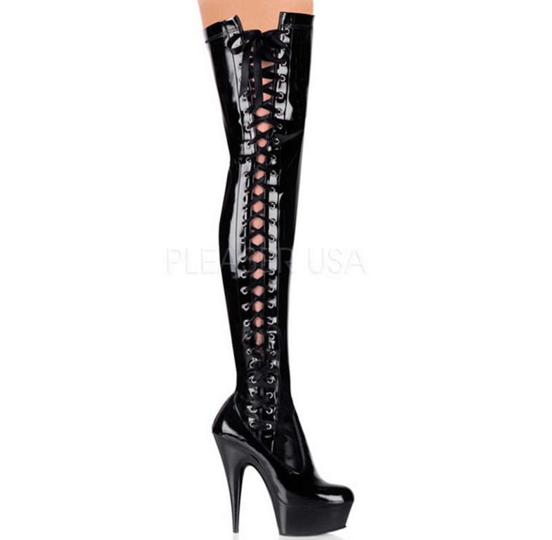 Black Thigh High Lace Up Stiletto Boots