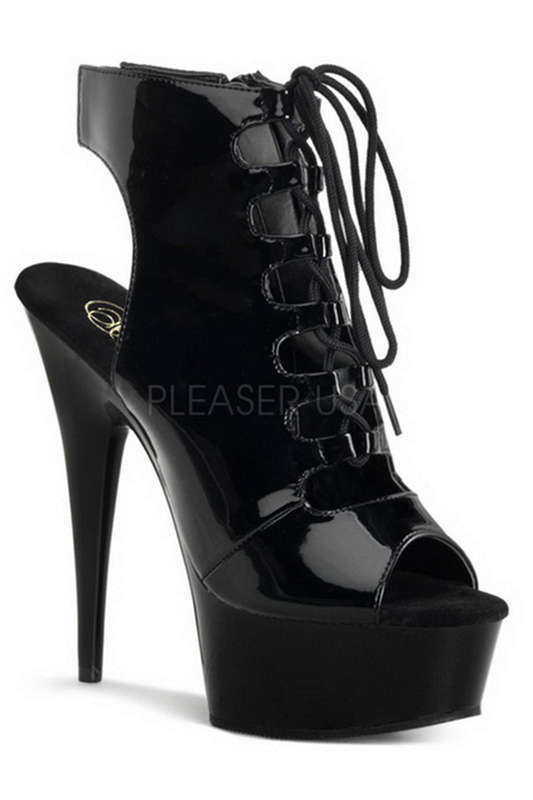 Pleaser 6" Heel Black Open Toe Ankle Boots