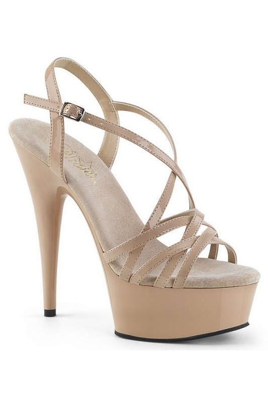 6" Heel Nude Patent Criss-Cross Ankle Strap Sandals