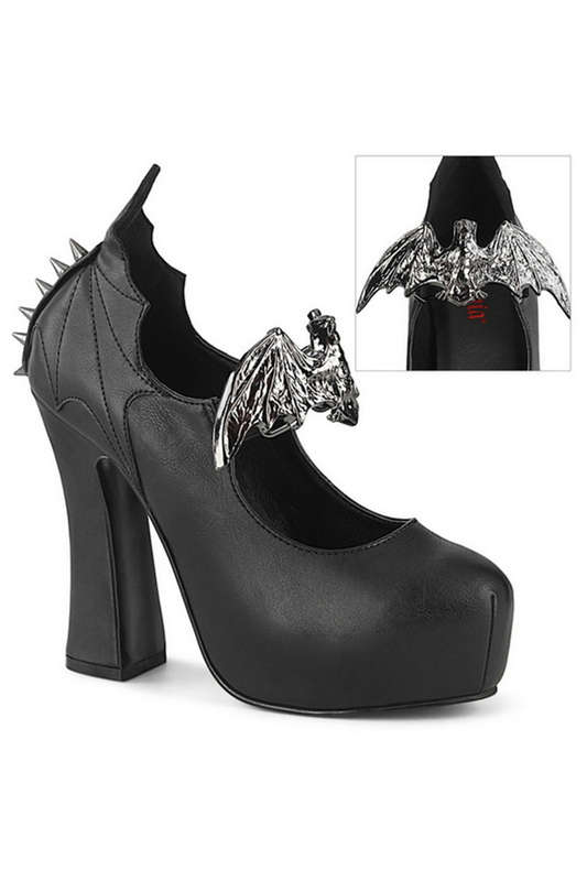 Demonia 5" Heel Black Vegan Leather Slip On Mary Janes