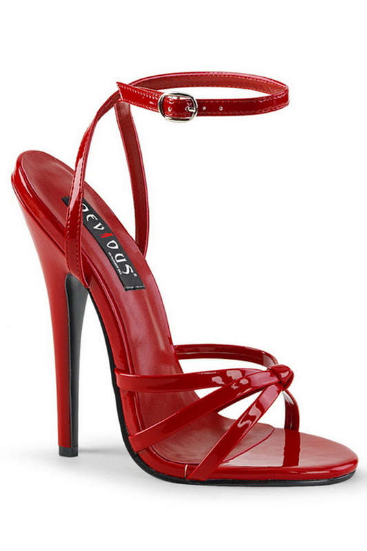 6" Stiletto Heel Red Patent Wrap Around Sandals