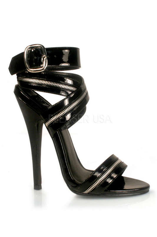 Black Patent Zipper Wrap Around Sandal Heel