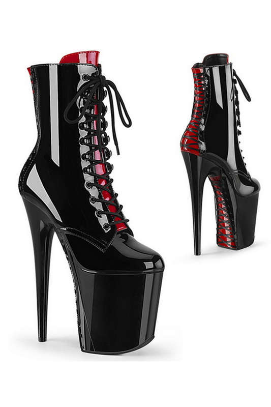 8" Heel Black Platform Lace-Up Front Ankle Boots