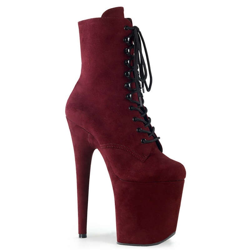 8" Heel Burgundy Faux Suede Platform Ankle Boots