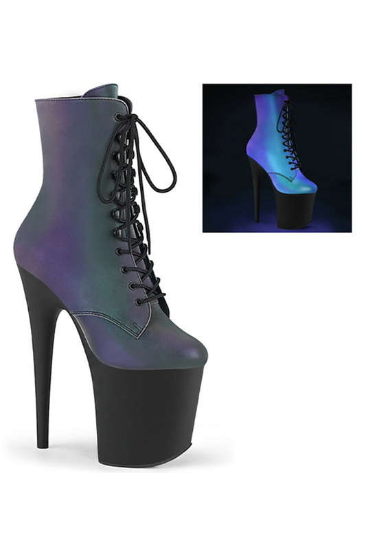 8" Heel Green Multi Reflective Lace-Up Front Ankle Boots