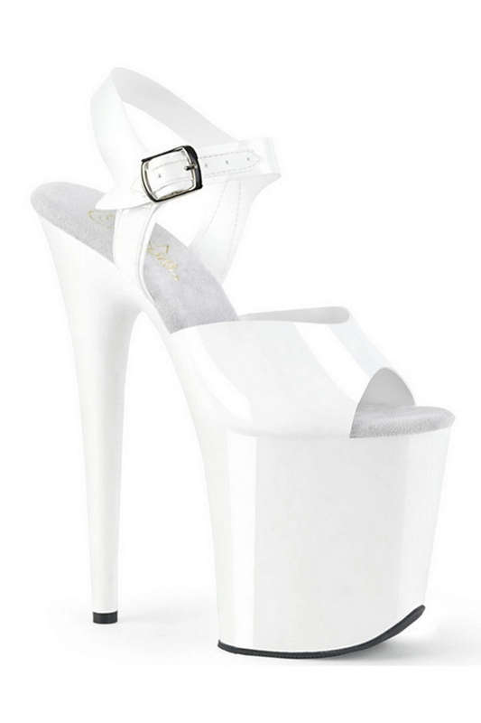 8" Heel White TPU Ankle Strap Sandals