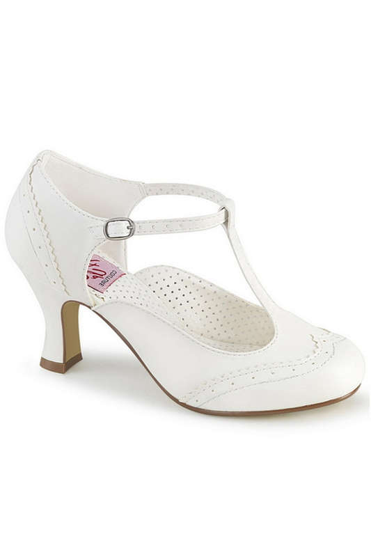 3" Kitten Heel White T-Strap Pumps