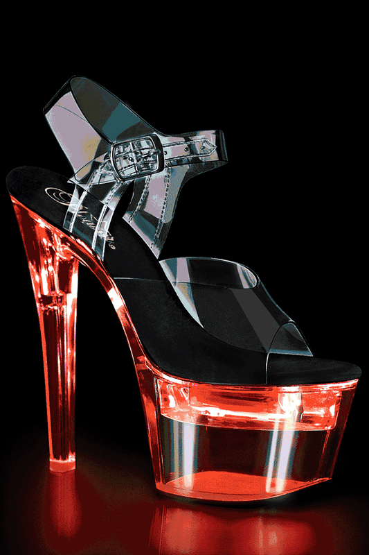 7" Heel Black LED Illuminated Ankle Strap Sandals