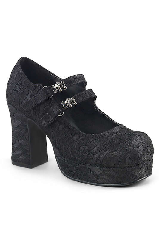 3 3/4" Heel Black Satin Lace Mary Janes