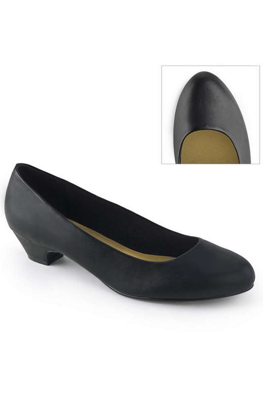 1 1/4" Block Heel Black Faux Leather Classic Pumps