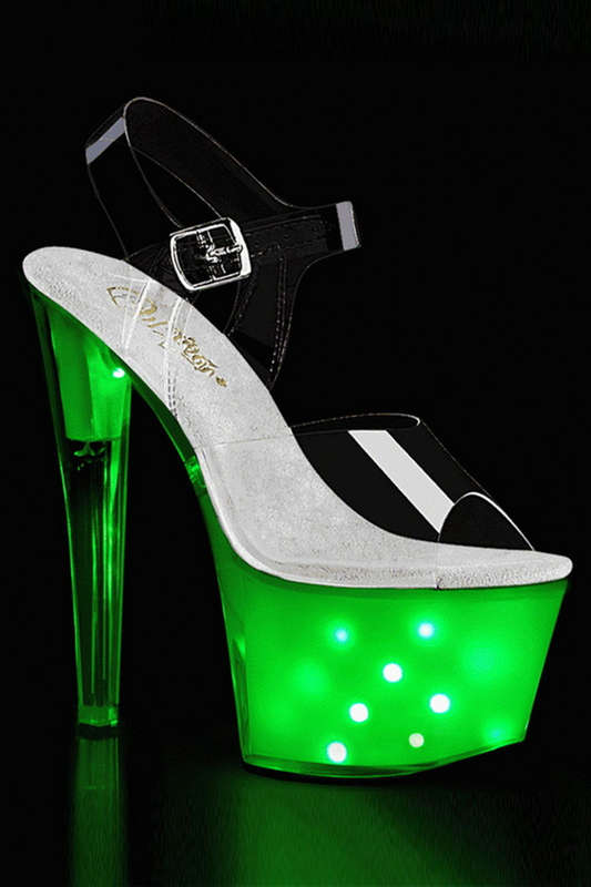 7" Heel Clear & White Glow LED Light-Up Platform Ankle Strap Sandals