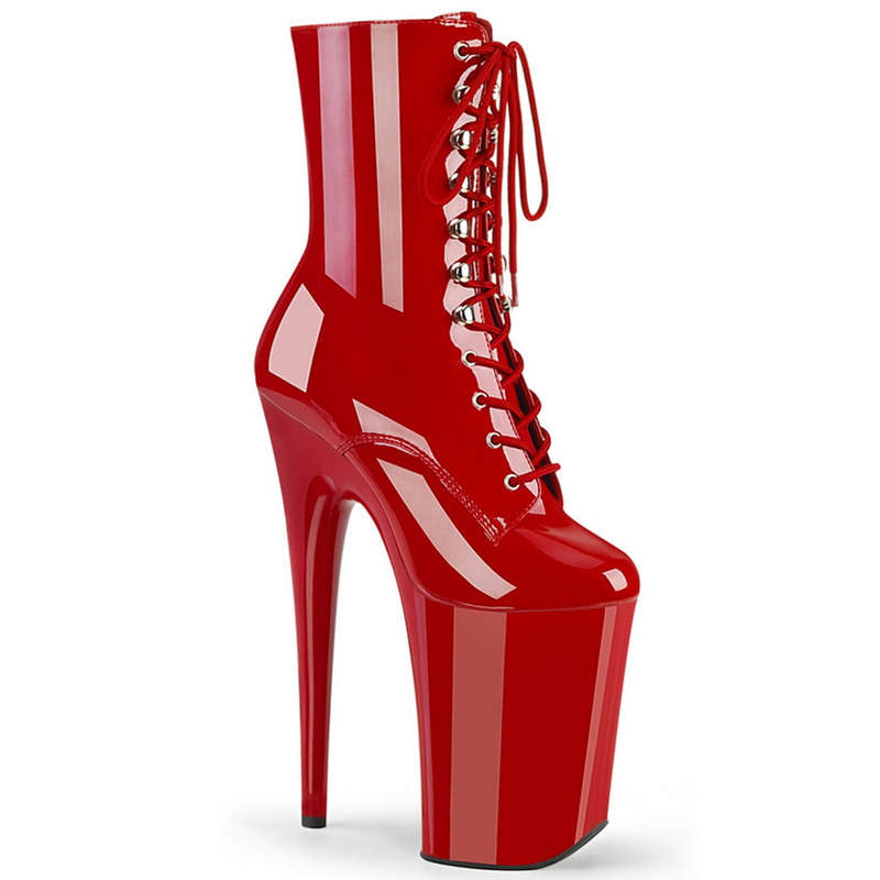 9" Heel Red Lace-Up Ankle Boots