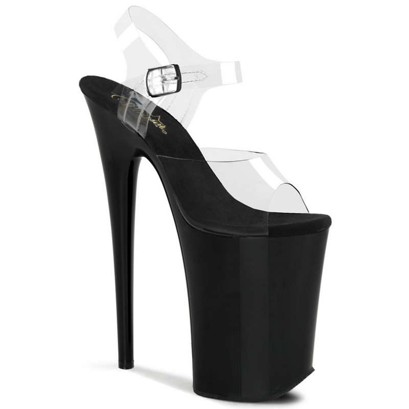 9" Heel Black Platform Ankle Strap Sandals