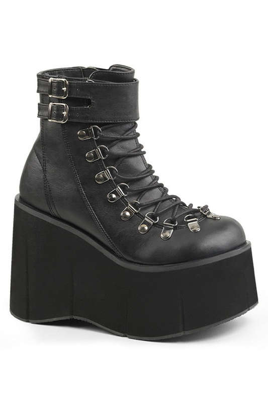 4 1/2" Platform Black Vegan Leather Lace-Up Ankle Boots