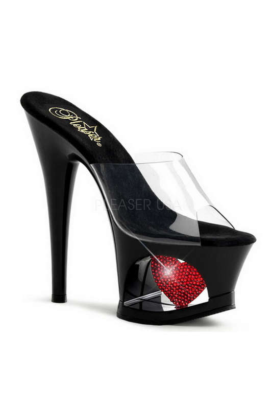 Black Cutout Heart Stiletto Slide On Heels