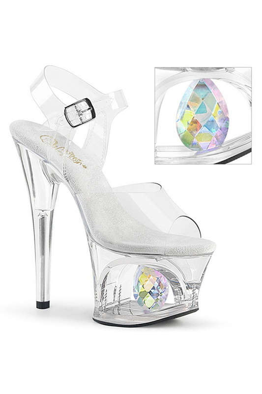 7" Heel Clear Cut-Out Platform Ankle Strap Sandals