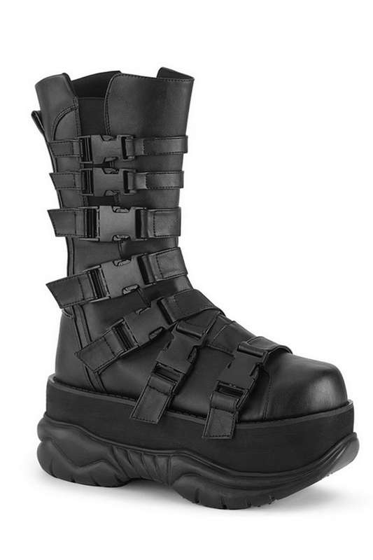 3" Platform Black Vegan Leather Mid Calf Boots