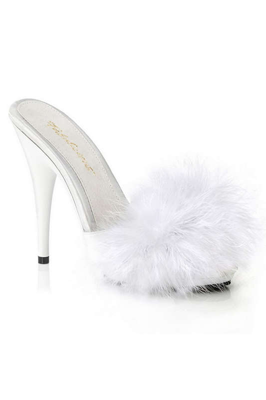 5" Heel White Satin Marabou Sandals