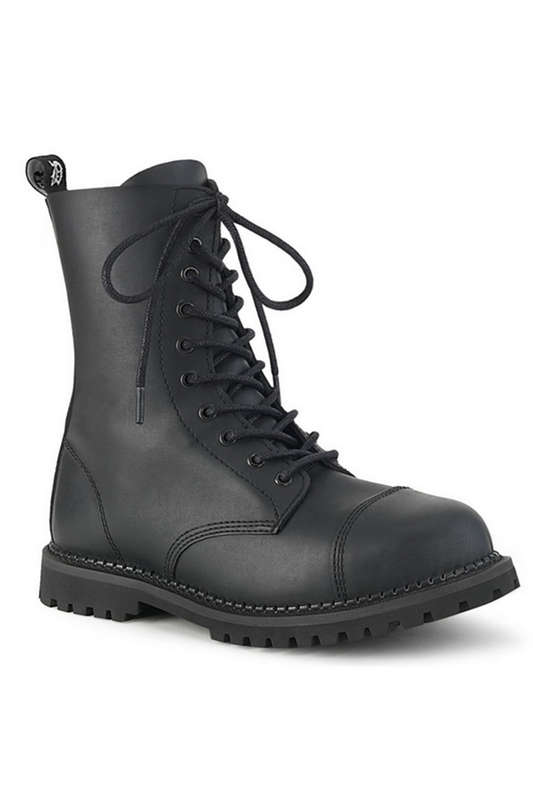 Demonia Black Vegan Leather Unisex Steel Toe Ankle Boots