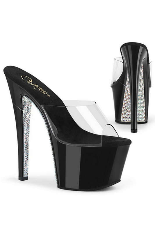 7" Heel Black Rhinestone Bottom Slides