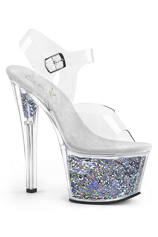 7" Heel Silver Multi Glitter Sandals