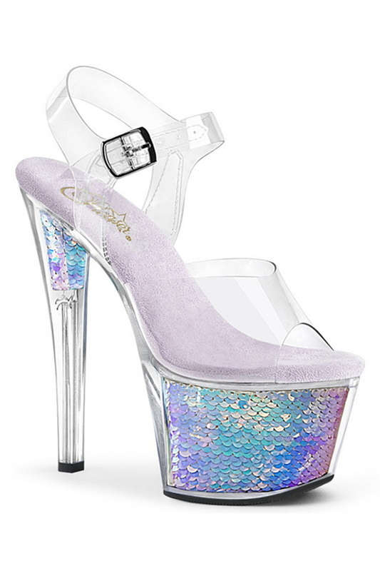 7" Heel Lavender Hologram Platform Ankle Strap Sandals