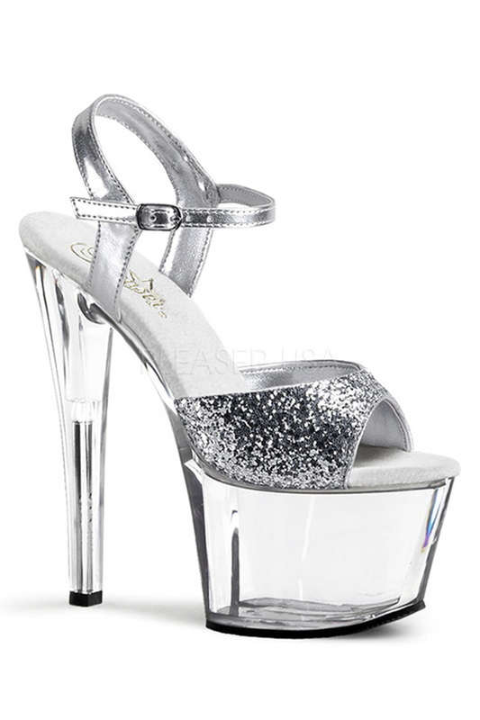 Silver Platform Ankle Strap Stiletto Heel