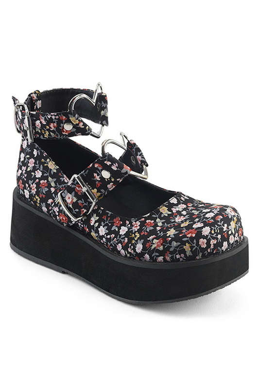 2 1/4" Platform Floral Ankle Strap Mary Janes