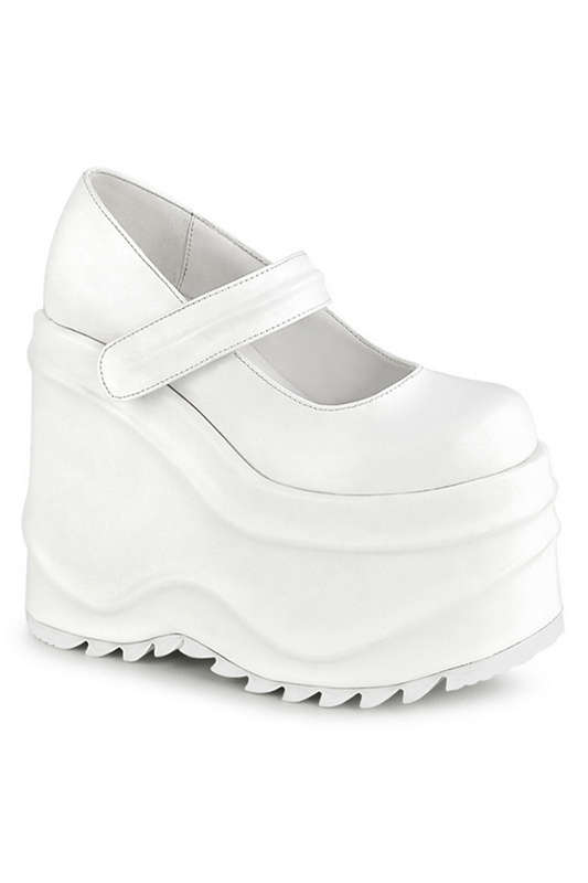 6" Wedge Platform White Vegan Leather Maryjanes