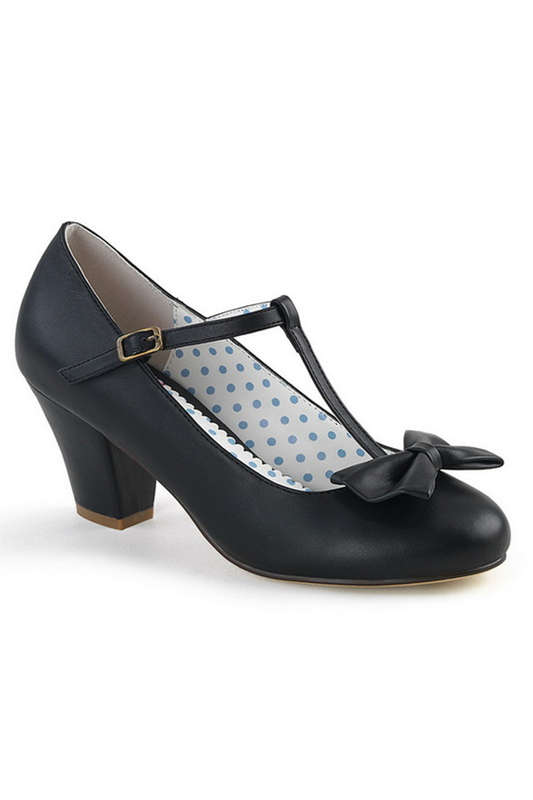 Black Cuben Heel T-Strap Pump Heels