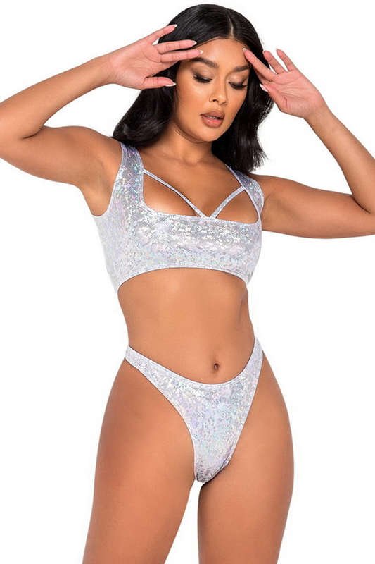 White Shimmer Strappy Crop Top