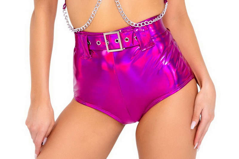 Hot Pink Holographic Vinyl Buckle Shorts