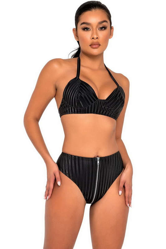 Black Pinstripe Halter Top