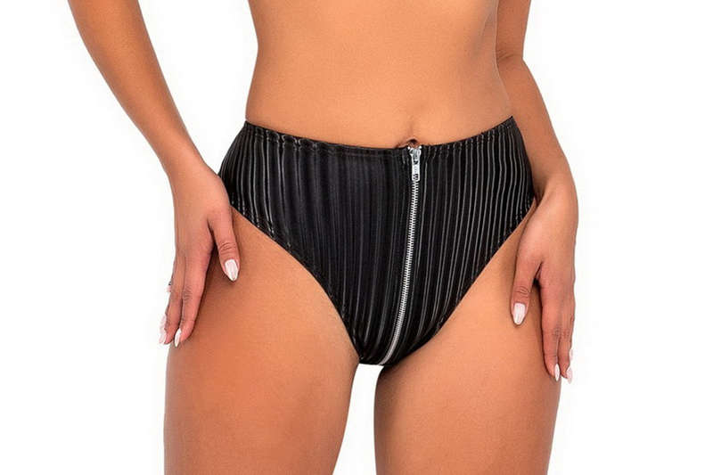 Black Pinstripe Front Zipper Shorts