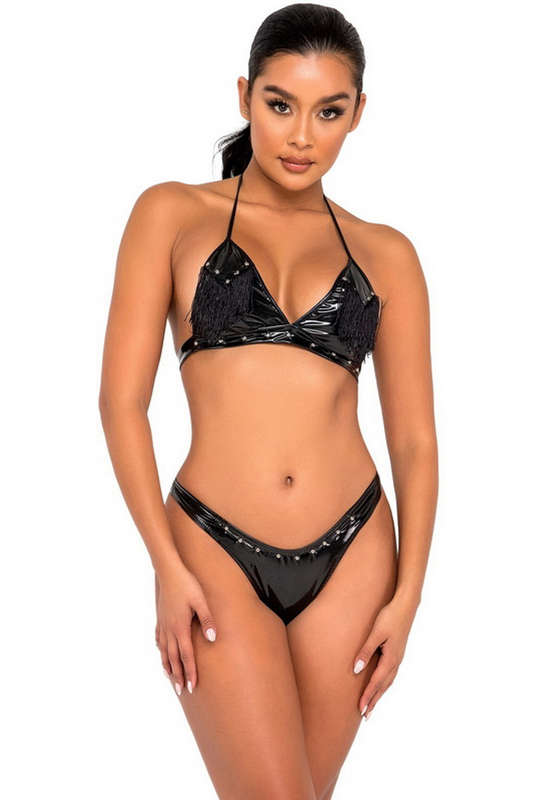 Black Studded Vinyl Bikini Top