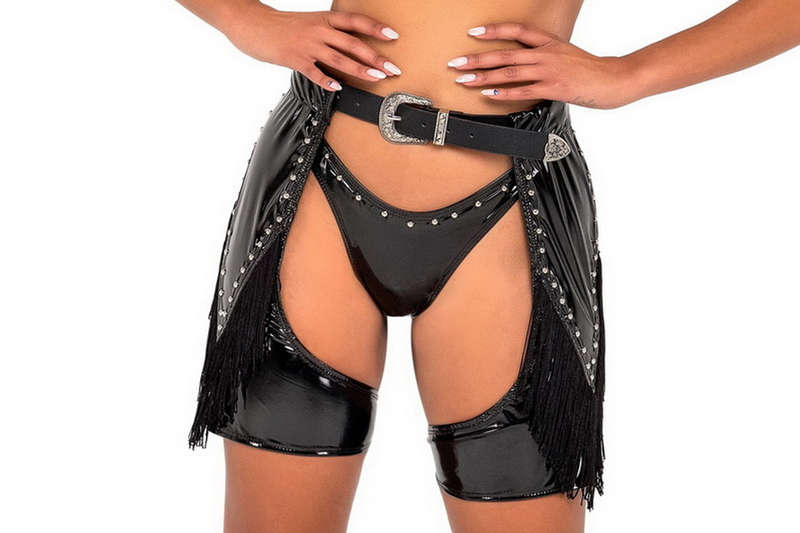 Black Studded & Fringe Vinyl Chaps