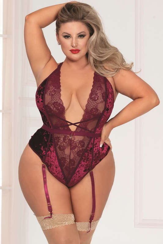 Plus Size Velvet Crush Wine Teddy