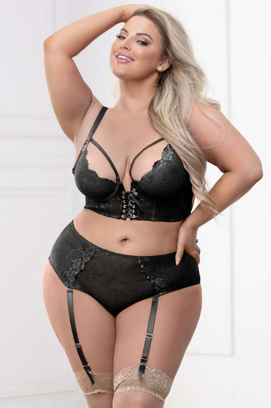 Plus Size Laced With Love Black Bra & Panty Lingerie Set