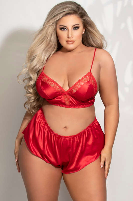 Plus Size Red Satin Seduction Pajama Set