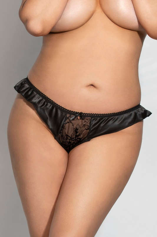 Plus Size Black Ruffle Lace Thong