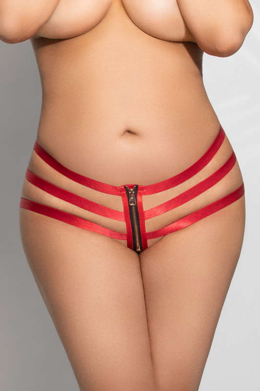 Plus Size Red Strappy Split Crotch Panty