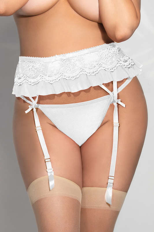 Plus Size White Embroidered Garterbelt Set