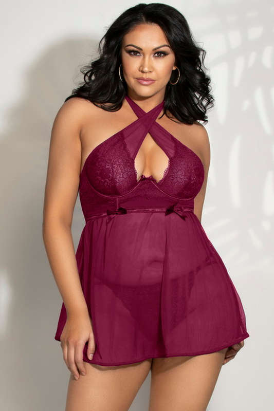 Plus Size Wine Drama Queen Halter Babydoll