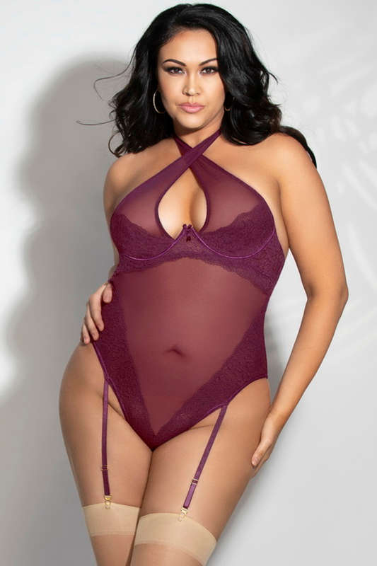 Plus Size Wine Drama Queen Mesh Teddy