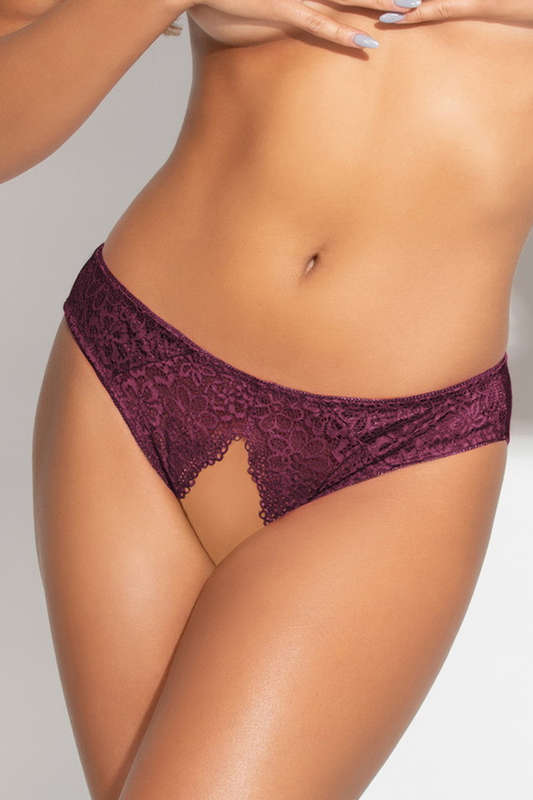 Wine Satin & Lace Open Crotch Panty