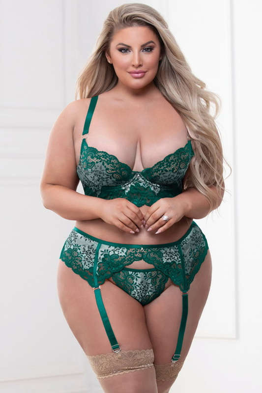 Plus Size Green Champagne Wishes Bra Lingerie Set