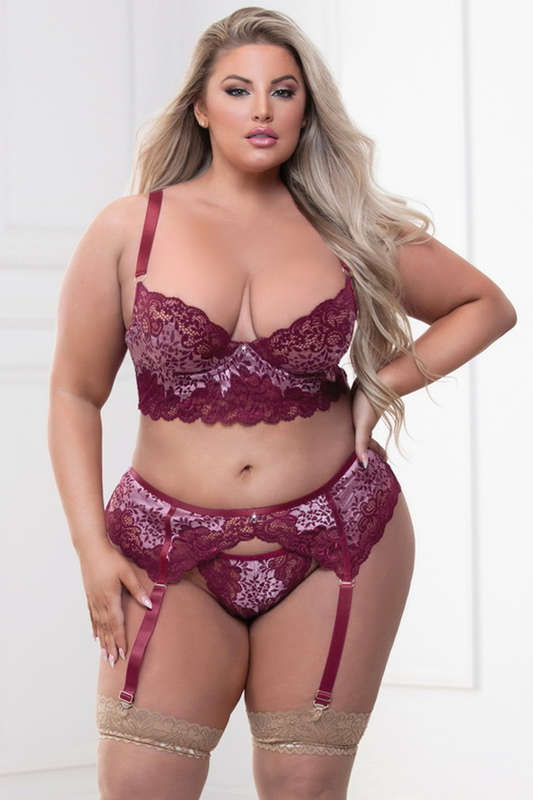 Plus Size Wine Champagne Wishes Bra Lingerie Set