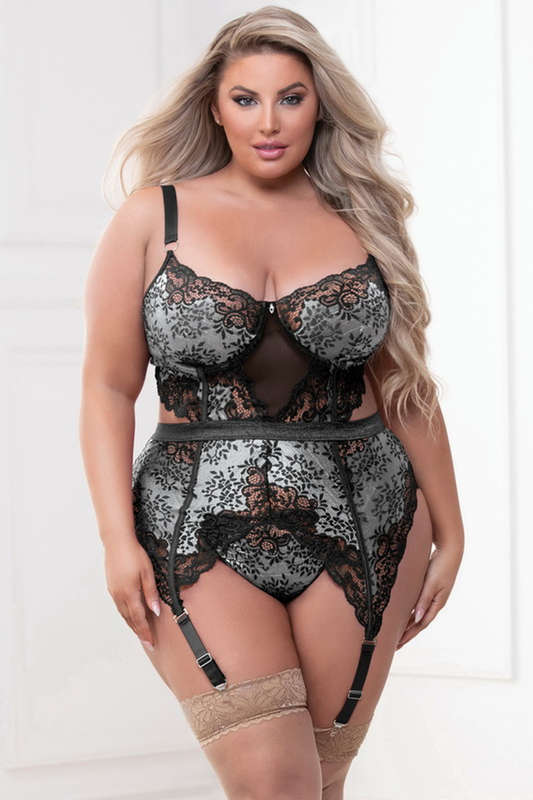Plus Size Black Champagne Wishes Merry Widow Lingerie Set