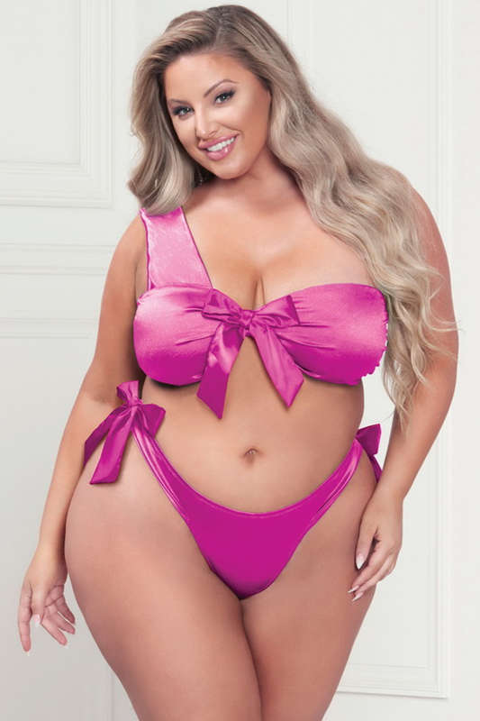 Plus Size Fuchsia Perfectly Wrapped Asymmetrical Bra Lingerie Set