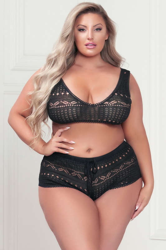 Plus Size Black Midnight Kisses Knit Pajama Lingerie Set